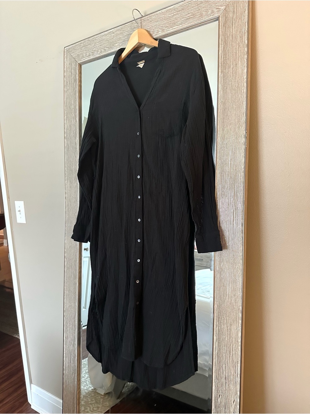 Magaschoni Black Cotton Gauze 3/4 Sleeve Midi Dress Size Medium